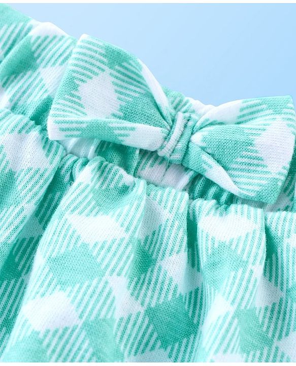 Babyhug 100% Cotton Knit Cap Sleeves Top & Layered Skirt Set Picnic Basket Print- White & Turquoise