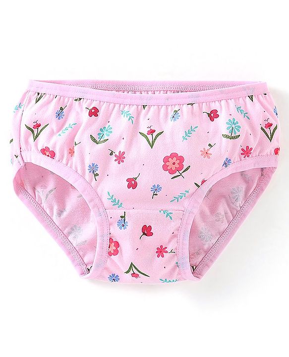 Babyhug 100% Cotton Panties Floral Print Pack of 3 - Pink & Blue