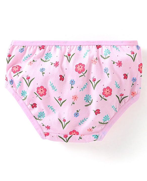 Babyhug 100% Cotton Panties Floral Print Pack of 3 - Pink & Blue