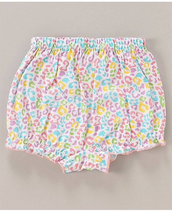 Babyhug 100% Cotton Bloomers Polka Dots & Floral Print Pack of 3 - Purple Blue & Pink