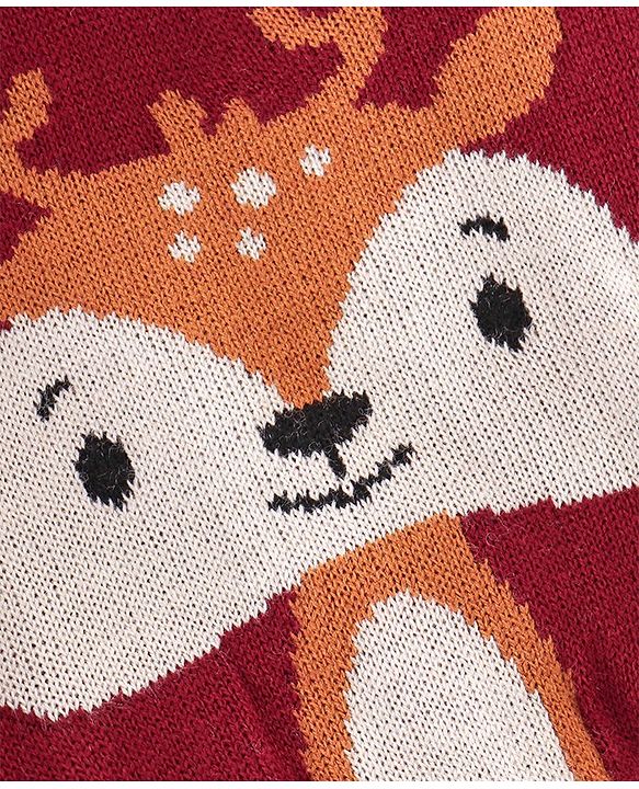 Babyhug Full Sleeves Sweater Set Deer Design- Maroon