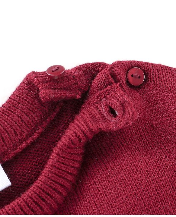 Babyhug Full Sleeves Sweater Set Deer Design- Maroon