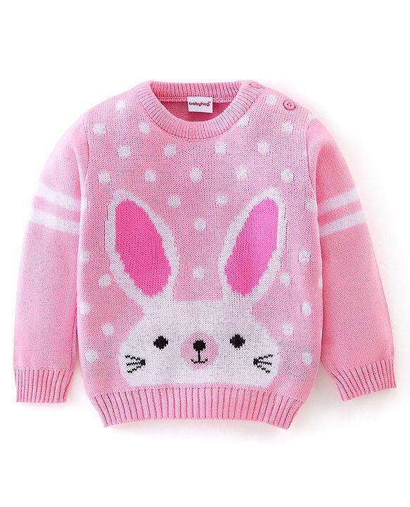 Babyhug Full Sleeves Sweater Set Bunny Design- Pink