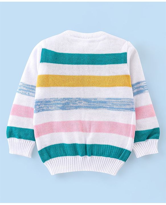 Babyhug Full Sleeves Sweater Set Stripes Design- White & Pink