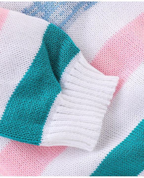 Babyhug Full Sleeves Sweater Set Stripes Design- White & Pink
