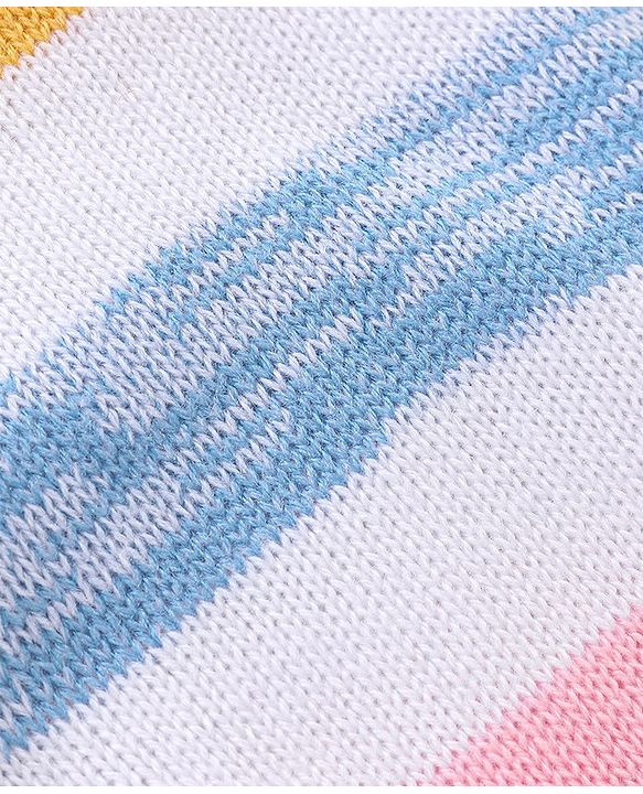 Babyhug Full Sleeves Sweater Set Stripes Design- White & Pink
