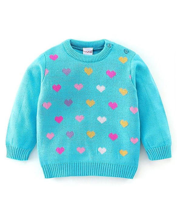 Babyhug Full Sleeves Sweater Set Hearts Design- Blue