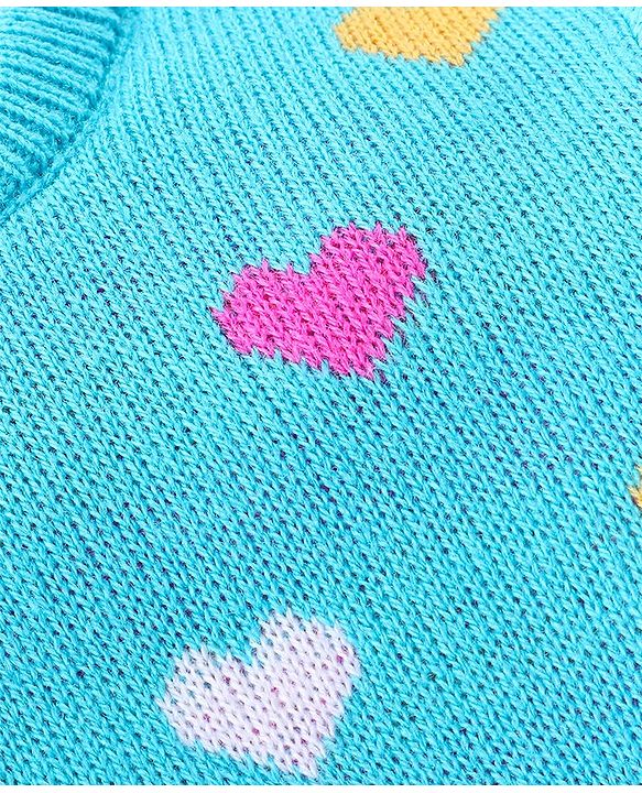 Babyhug Full Sleeves Sweater Set Hearts Design- Blue
