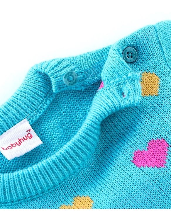 Babyhug Full Sleeves Sweater Set Hearts Design- Blue