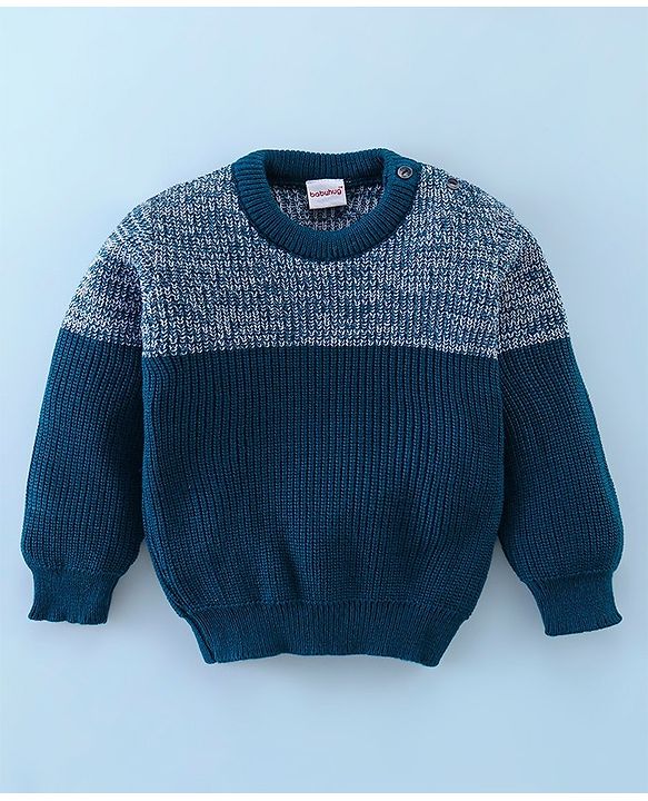 Babyhug Knit Full Sleeves Sweater Set Solid - Navy Blue