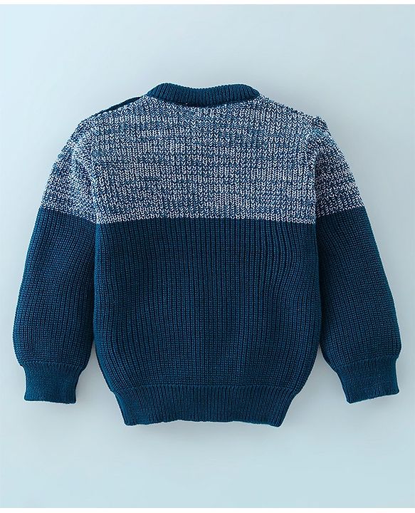 Babyhug Knit Full Sleeves Sweater Set Solid - Navy Blue