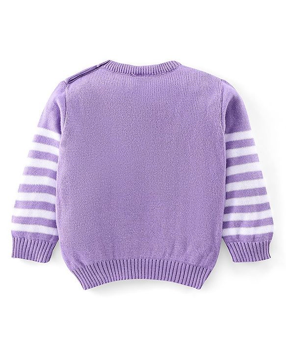 Babyhug Knitted Full Sleeves Sweater Set Teddy Design- Purple