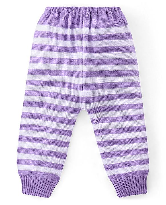 Babyhug Knitted Full Sleeves Sweater Set Teddy Design- Purple