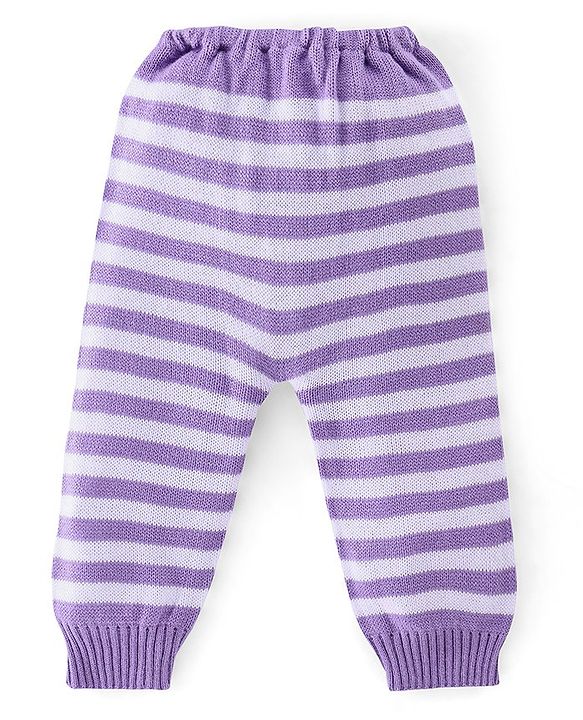 Babyhug Knitted Full Sleeves Sweater Set Teddy Design- Purple