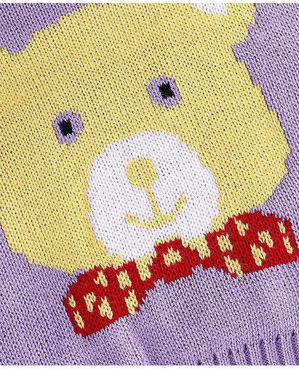 Babyhug Knitted Full Sleeves Sweater Set Teddy Design- Purple