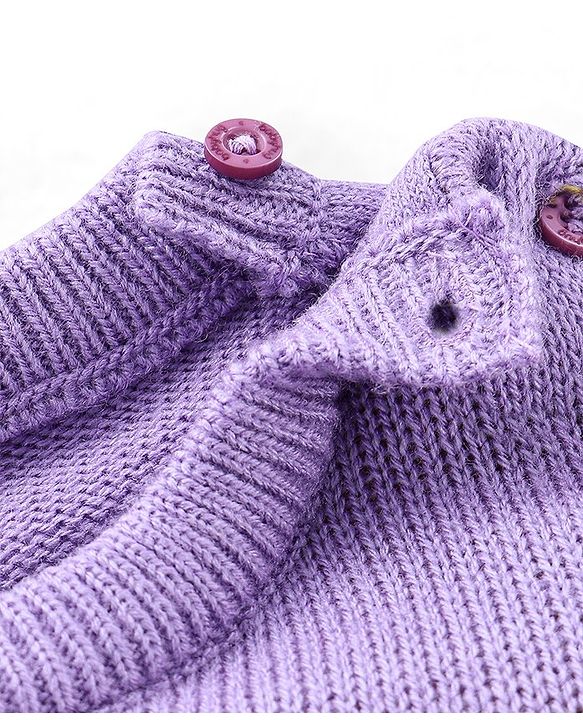 Babyhug Knitted Full Sleeves Sweater Set Teddy Design- Purple