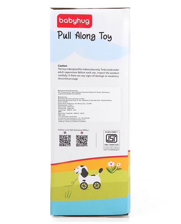 Babyhug Giraffe Pull Along Toy - Multicolor