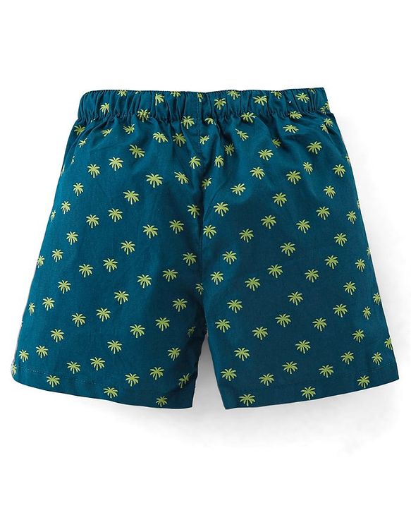 Babyhug Cotton Woven Boxers Leaf & Boat Print Pack Of 3- Yellow Green & Blue