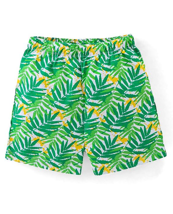 Babyhug Cotton Woven Boxers Leaf & Boat Print Pack Of 3- Yellow Green & Blue