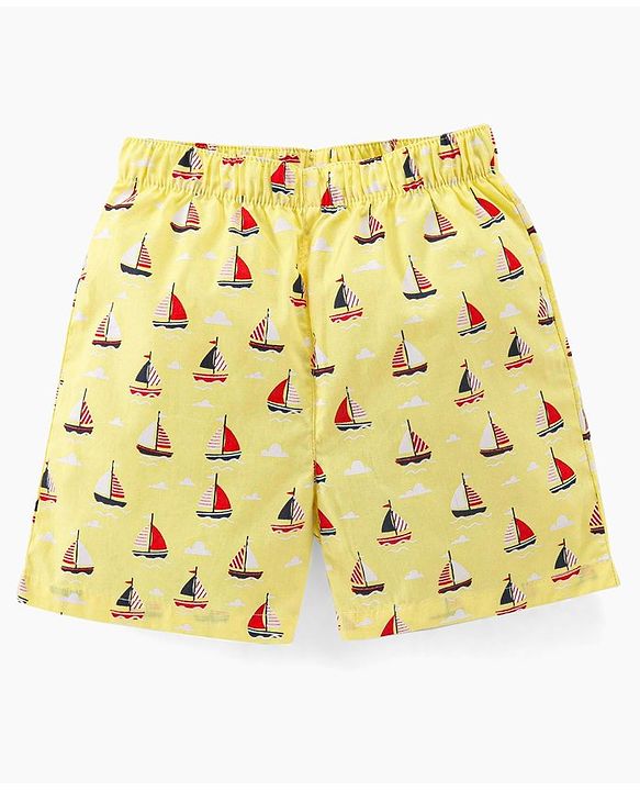 Babyhug Cotton Woven Boxers Leaf & Boat Print Pack Of 3- Yellow Green & Blue