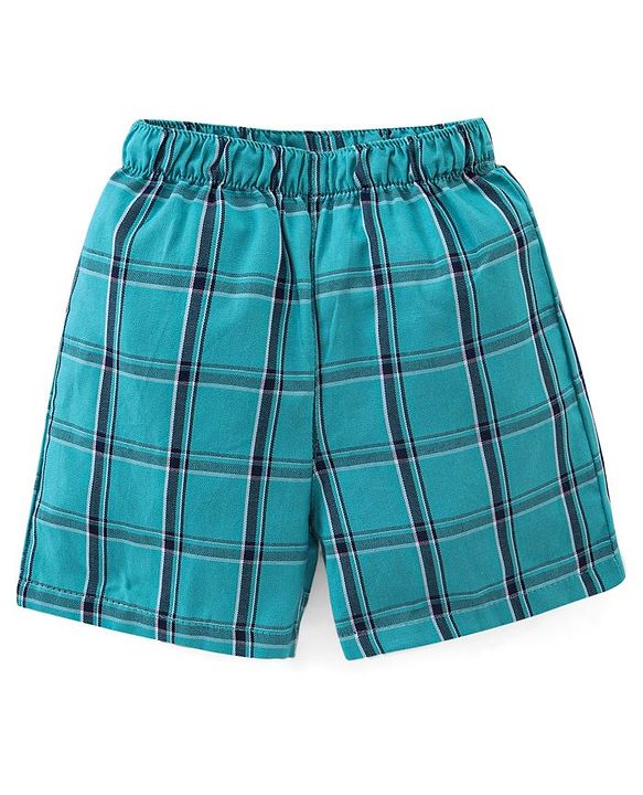 Babyhug Cotton Woven Elasticated Boxers with Checks & Boats Print Pack of 3 - Navy Blue & Yellow
