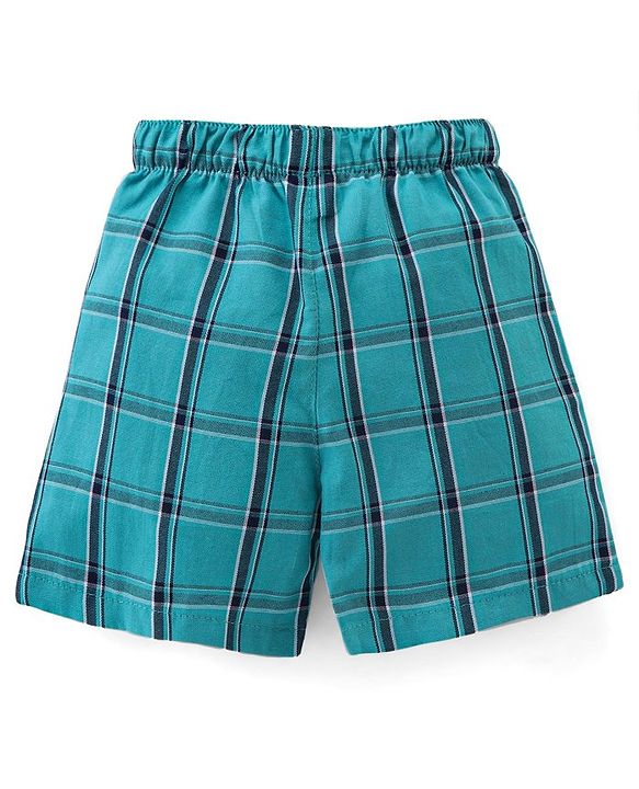 Babyhug Cotton Woven Elasticated Boxers with Checks & Boats Print Pack of 3 - Navy Blue & Yellow