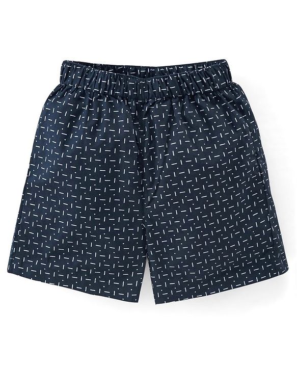Babyhug Cotton Woven Elasticated Boxers with Checks & Boats Print Pack of 3 - Navy Blue & Yellow