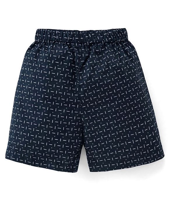 Babyhug Cotton Woven Elasticated Boxers with Checks & Boats Print Pack of 3 - Navy Blue & Yellow