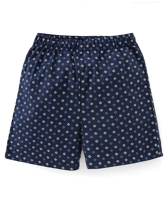 Babyhug Cotton Woven Elasticated Boxers with Checks & Beach Print Pack of 3 - Turquoise & Navy Blue
