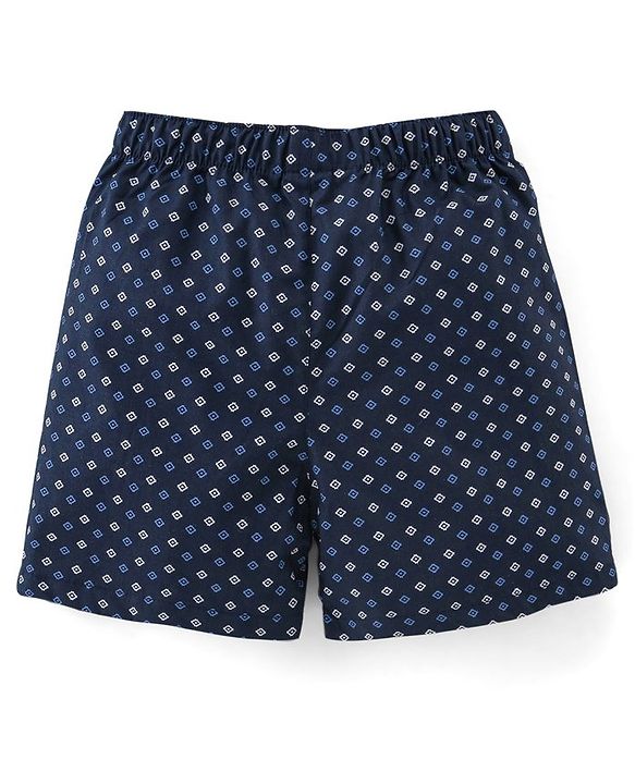 Babyhug Cotton Woven Elasticated Boxers with Checks & Beach Print Pack of 3 - Turquoise & Navy Blue