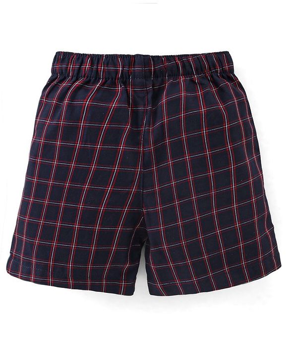 Babyhug Cotton Woven Elasticated Boxers with Checks & Beach Print Pack of 3 - Turquoise & Navy Blue