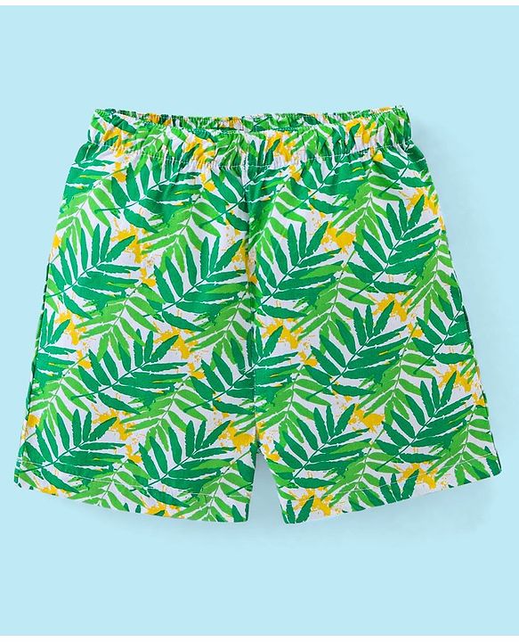 Babyhug Cotton Woven Boxers Scooter & Palms Leafs Print Pack Of 3 - Blue White & Green