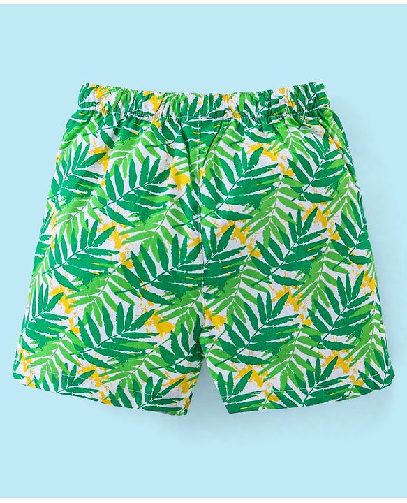 Babyhug Cotton Woven Boxers Scooter & Palms Leafs Print Pack Of 3 - Blue White & Green
