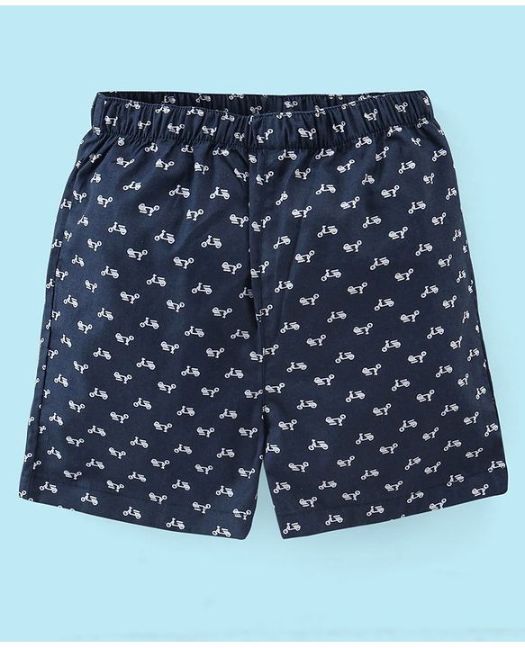 Babyhug Cotton Woven Boxers Scooter & Palms Leafs Print Pack Of 3 - Blue White & Green