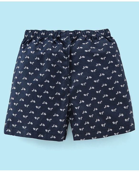 Babyhug Cotton Woven Boxers Scooter & Palms Leafs Print Pack Of 3 - Blue White & Green