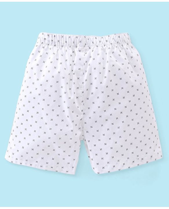 Babyhug Cotton Woven Boxers Scooter & Palms Leafs Print Pack Of 3 - Blue White & Green