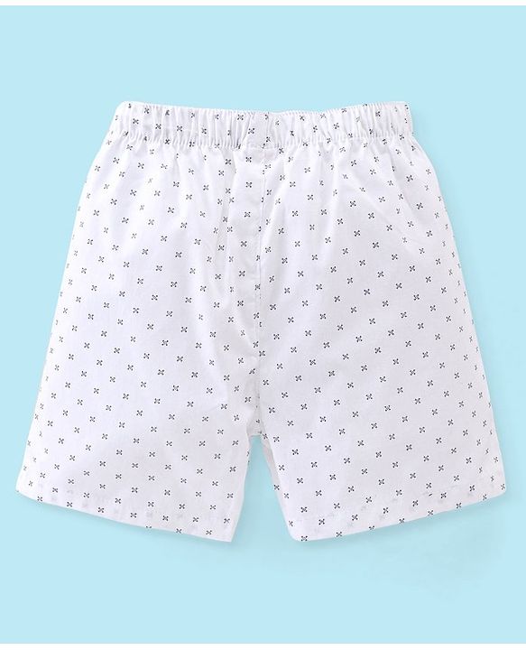 Babyhug Cotton Woven Boxers Scooter & Palms Leafs Print Pack Of 3 - Blue White & Green