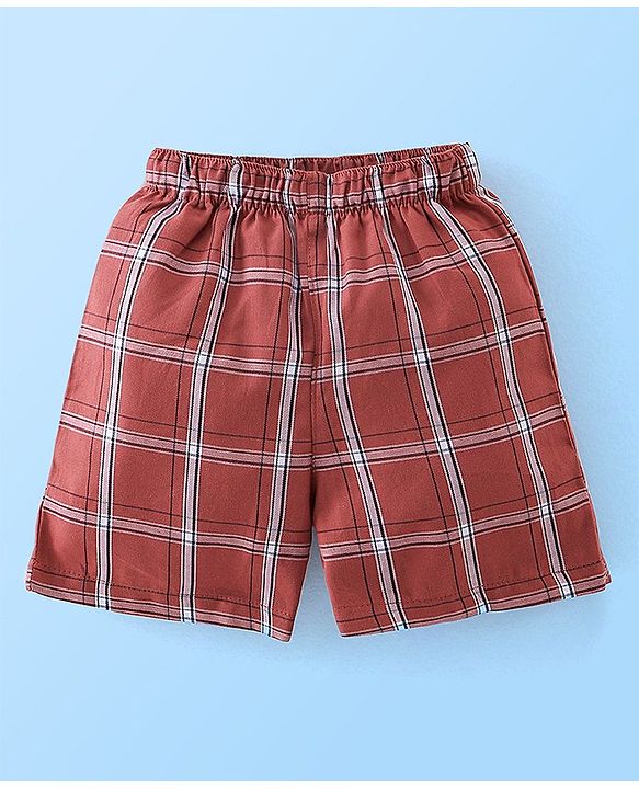 Babyhug Cotton Woven Elasticated Boxers with Checks & Stars Print Pack of 3 - Blue & Brown