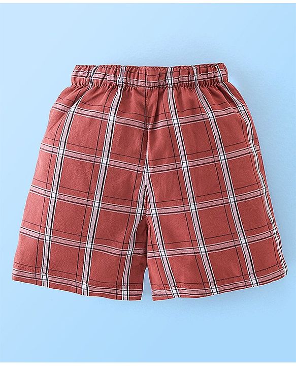 Babyhug Cotton Woven Elasticated Boxers with Checks & Stars Print Pack of 3 - Blue & Brown