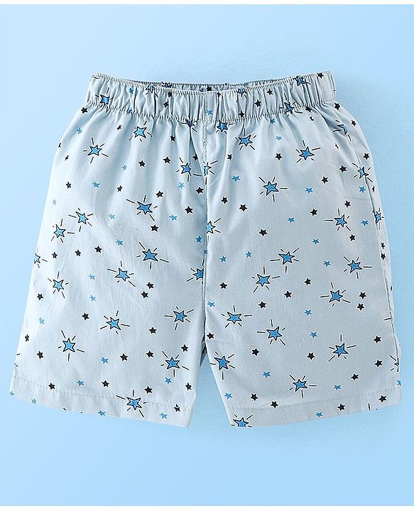 Babyhug Cotton Woven Elasticated Boxers with Checks & Stars Print Pack of 3 - Blue & Brown
