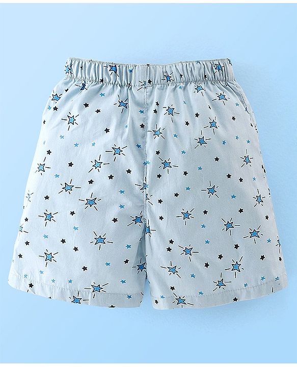 Babyhug Cotton Woven Elasticated Boxers with Checks & Stars Print Pack of 3 - Blue & Brown