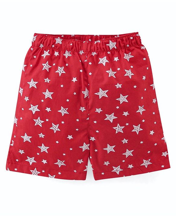 Babyhug Cotton Woven Elasticated Boxers with Stars Print Pack of 3 - Navy Blue & Red