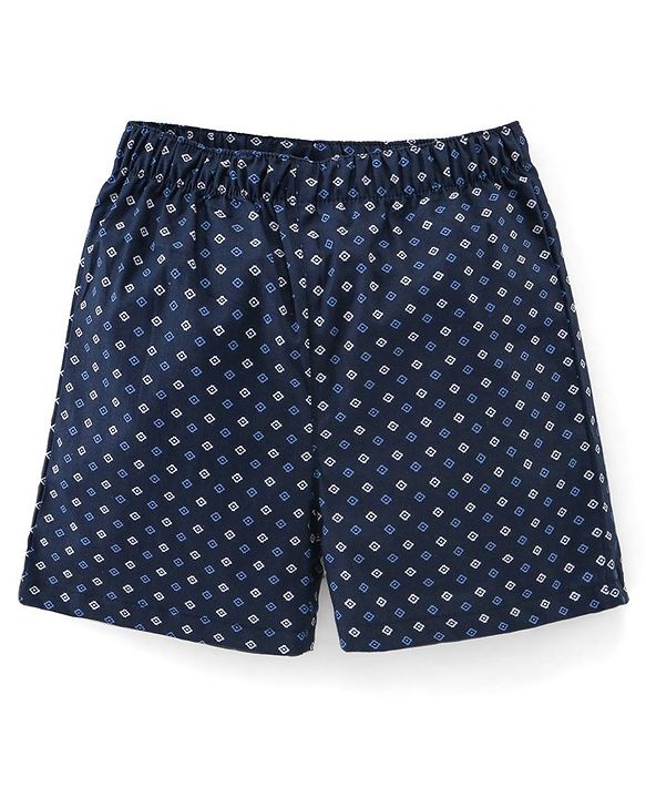 Babyhug Cotton Woven Elasticated Boxers with Stars Print Pack of 3 - Navy Blue & Red