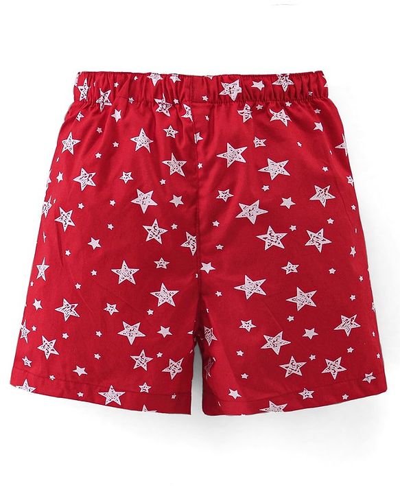 Babyhug Cotton Woven Elasticated Boxers with Stars Print Pack of 3 - Navy Blue & Red