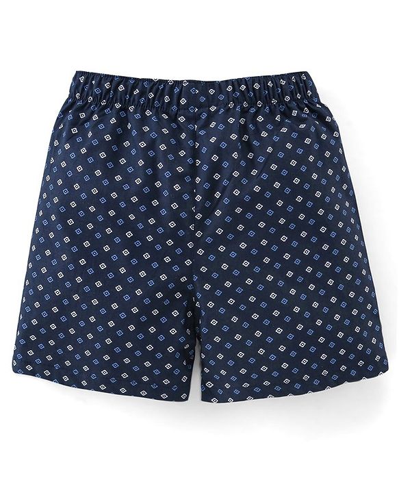 Babyhug Cotton Woven Elasticated Boxers with Stars Print Pack of 3 - Navy Blue & Red
