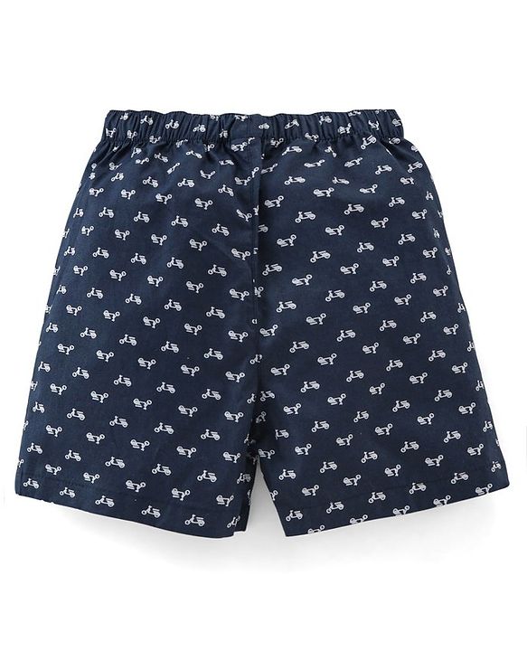 Babyhug Cotton Woven Elasticated Boxers with Stars Print Pack of 3 - Navy Blue & Red