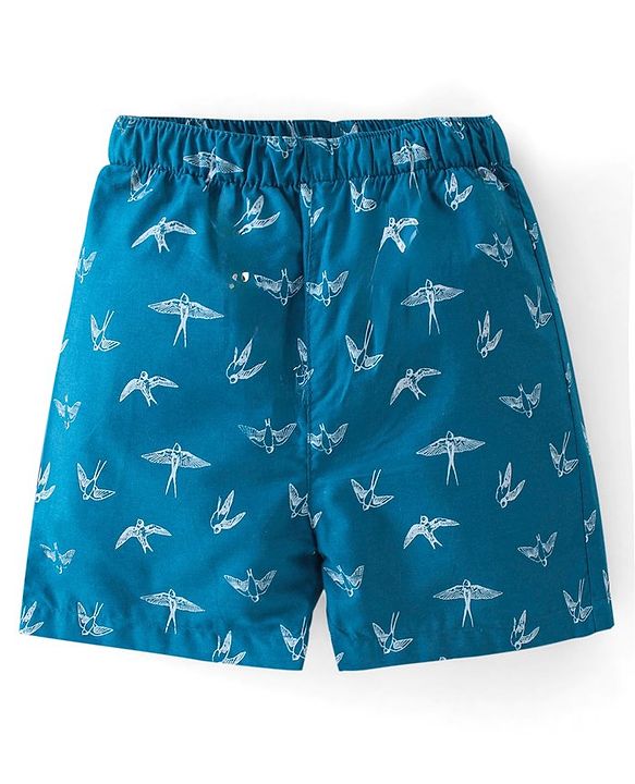 Babyhug Cotton Woven Boxers Checked & Star Print Pack of 3 - Navy Blue & Red