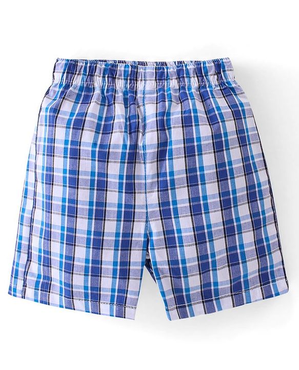 Babyhug Cotton Woven Boxers Checked & Star Print Pack of 3 - Navy Blue & Red