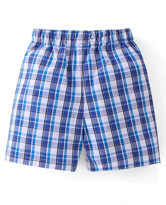 Babyhug Cotton Woven Boxers Checked & Star Print Pack of 3 - Navy Blue & Red