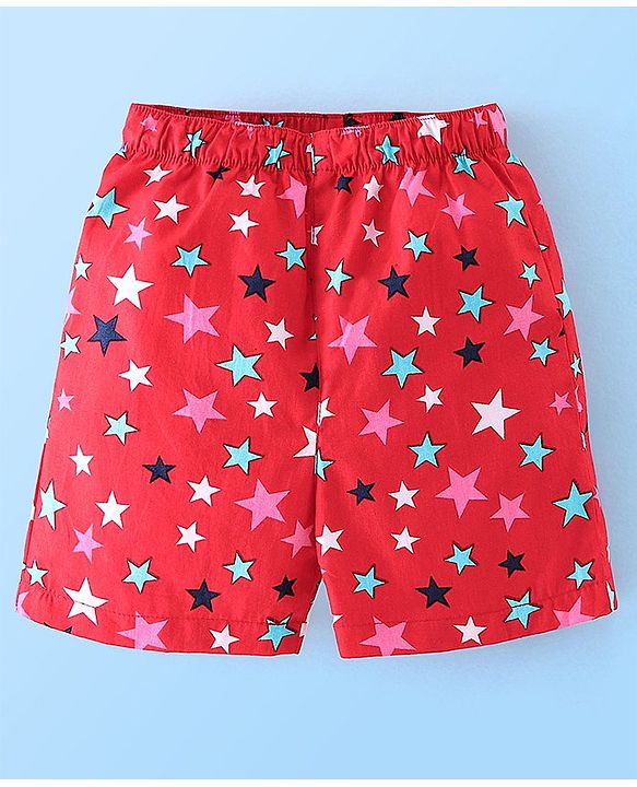 Babyhug Cotton Woven Boxers Stars & Crane Print Pack Of 3- Red White & Blue